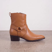 Men's Tan Plain-Toe Leather Harness Boots — Bardon