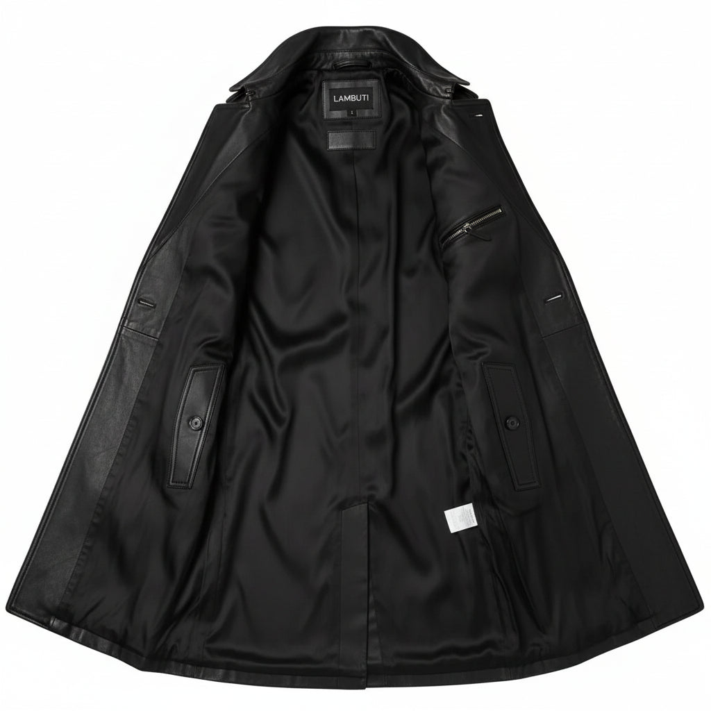 Men's Black Leather Trench Coat