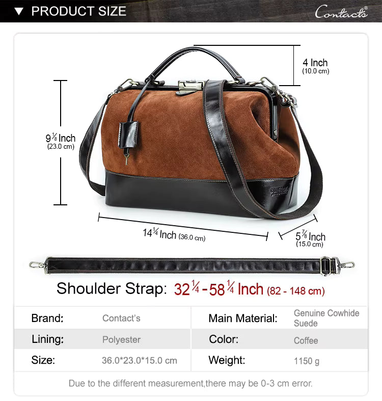 Women's Full-Grain Leather Doctor Style Satchel Crossbody Bag