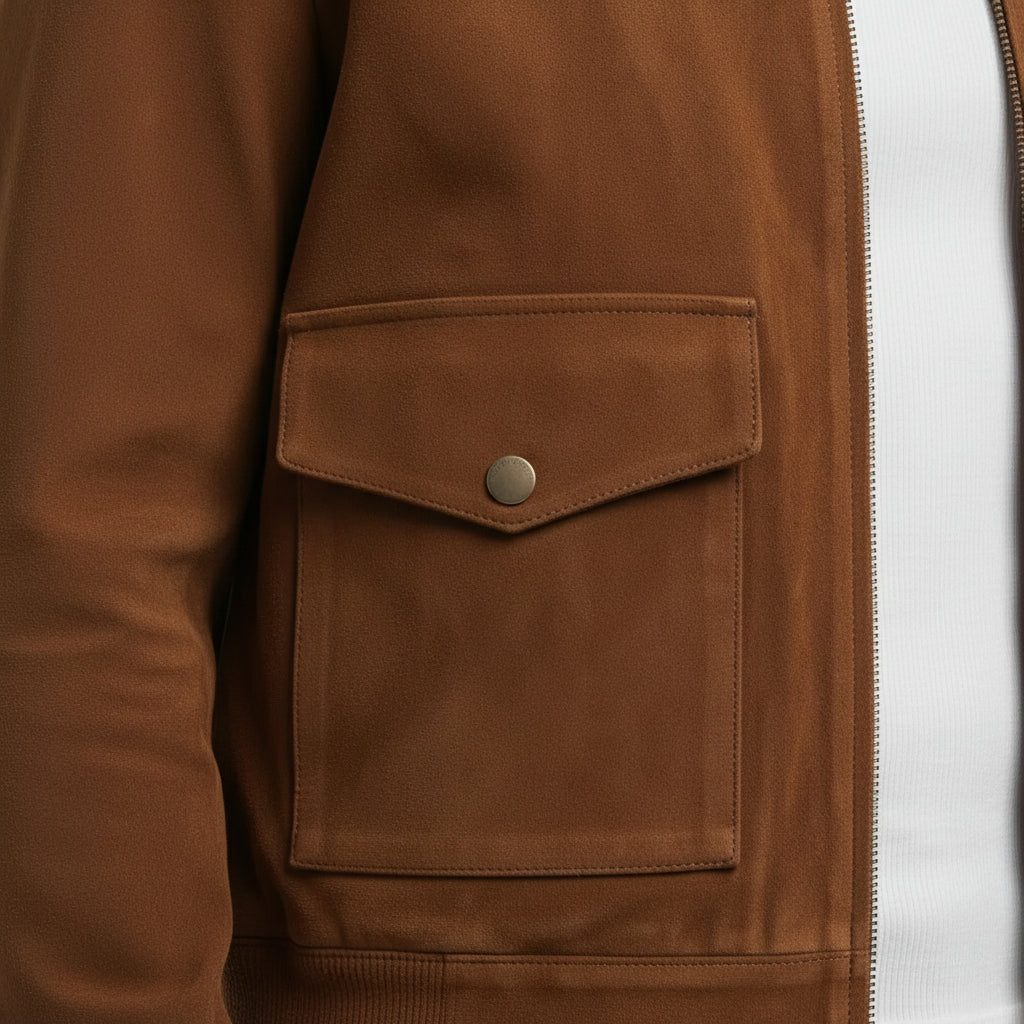 Handmade Men’s Suede Trucker Jacket with Flap Pockets