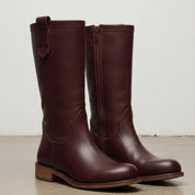 Women's Burgundy Plain-Toe Leather Knee-High Riding Boots — Tremayne