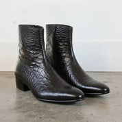 Men's Black Plain-Toe Crocodile-Embossed Leather Ankle Boots — Chilcombe