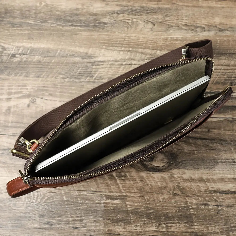 Men's Leather Crossbody Bag, 14-Inch Multifunctional Laptop Sleeve Case Shoulder Bag— Cranbourne