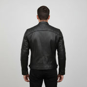 Handmade Men Black Biker Leather Jacket, Men's Stylish Black Sheep Leather Biker Jacket