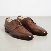 Men's Brown Ostrich-Embossed Leather Wingtip Derbys — Farnell
