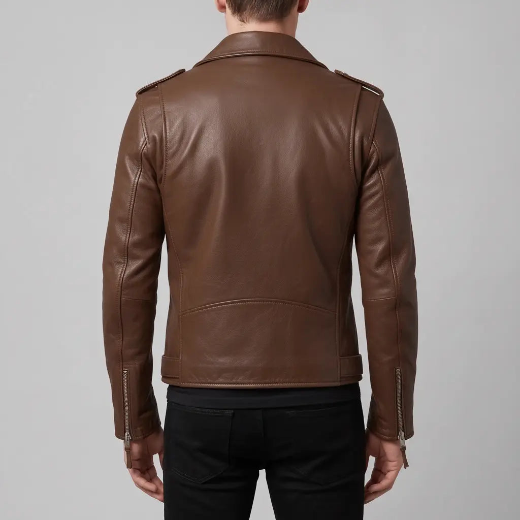 Men's Brown Leather Biker Jacket — Deaville