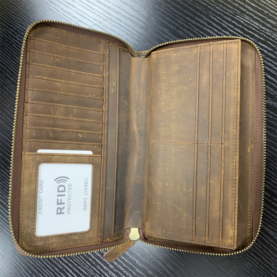 Women's Vintage RFID Zip-Around Full-Grain Leather Cardholder