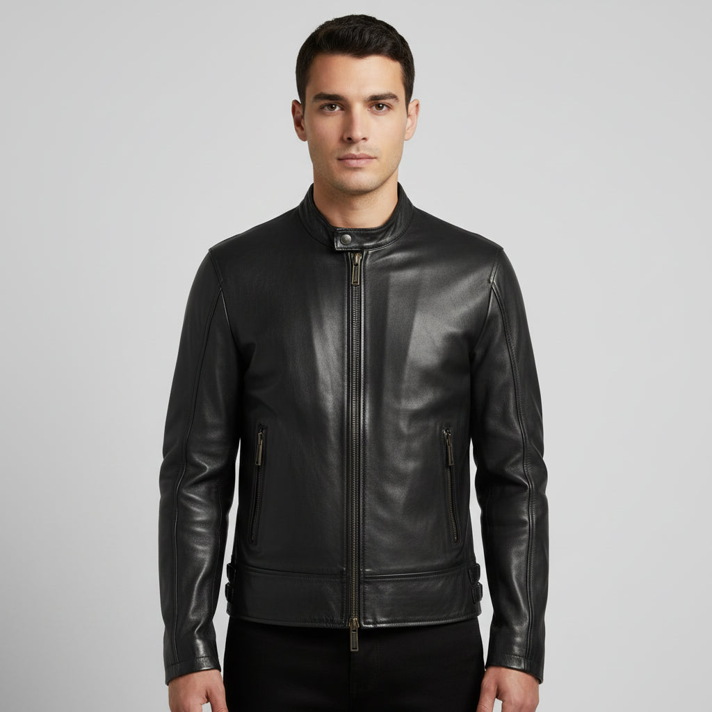 Handmade Men Black Leather Slim Fit Jacket, Men Biker Jacket, Motorcycle Jacket