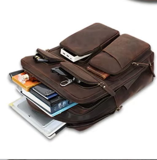 Men's Dark Brown Leather Backpack