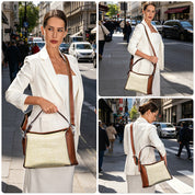 Women's Leather Trim Woven Straw Crossbody Shoulder Bag