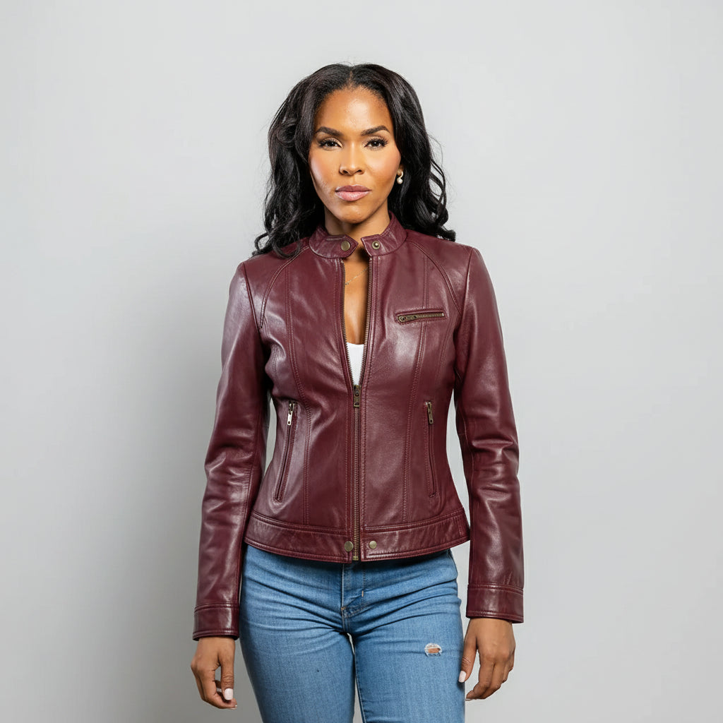 Women's Oxblood Genuine Leather Jacket, Women's Luxe Leather Streetwear Jacket