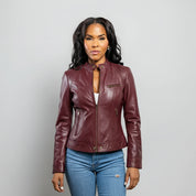 Women's Oxblood Genuine Leather Jacket, Women's Luxe Leather Streetwear Jacket