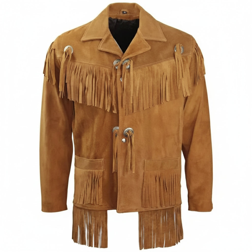 Handmade Men's Genuine Suede Western Cowboy Jacket with Fringes