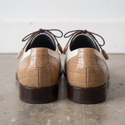 Men's Tan and Off-White Crocodile-Embossed Leather Spectator Derby Shoes — Birkdale