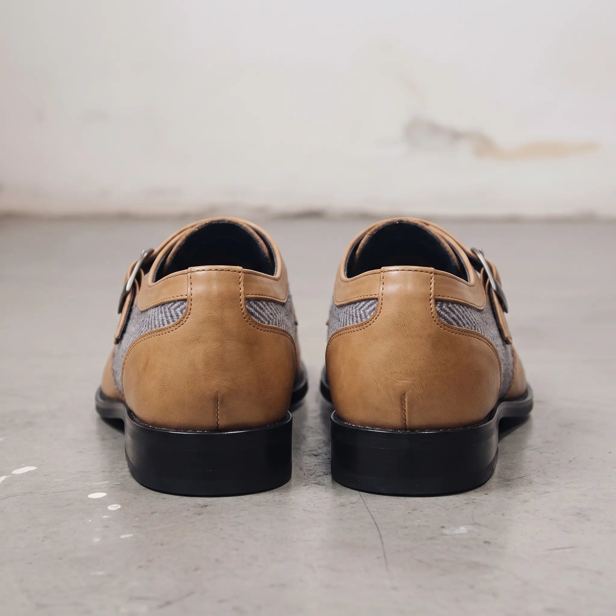 Men's Tan and Grey Wingtip Leather and Monk Strap Shoes — Amory