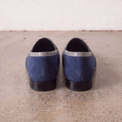 Men's Blue and Light Gray Apron-Toe Suede Penny Loafers — Akenside