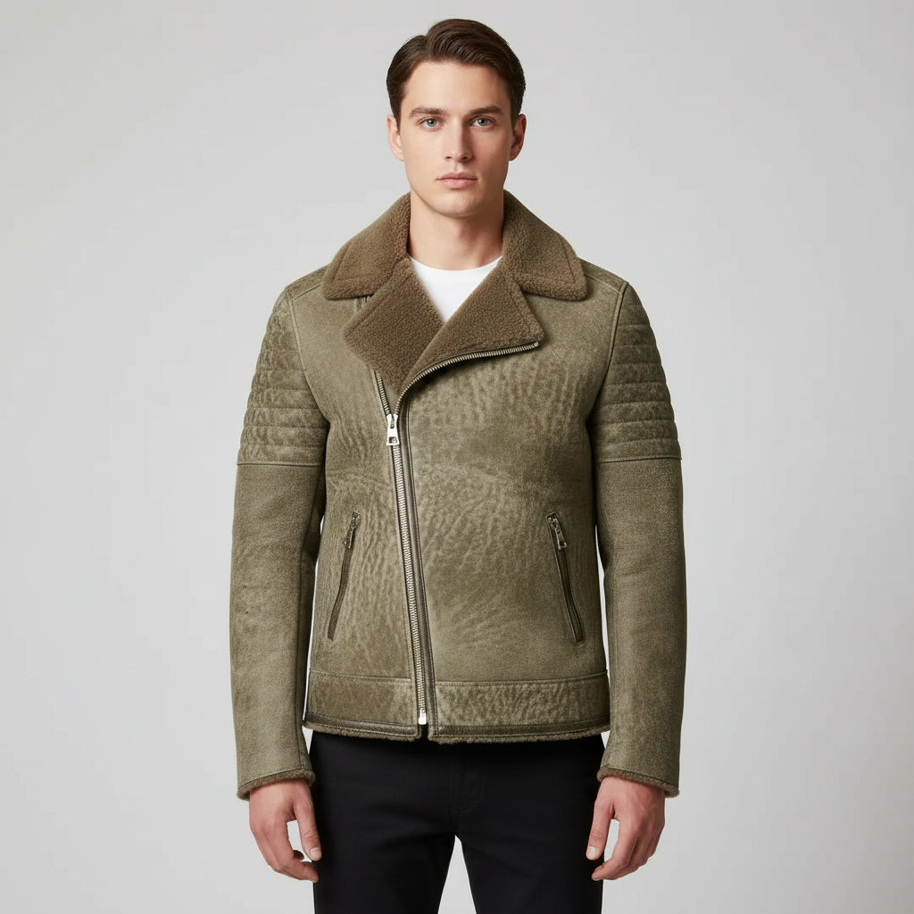 Men's Handmade Shearling Moto Jacket