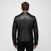 Men's Black Full-Grain Leather Belted Biker Jacket