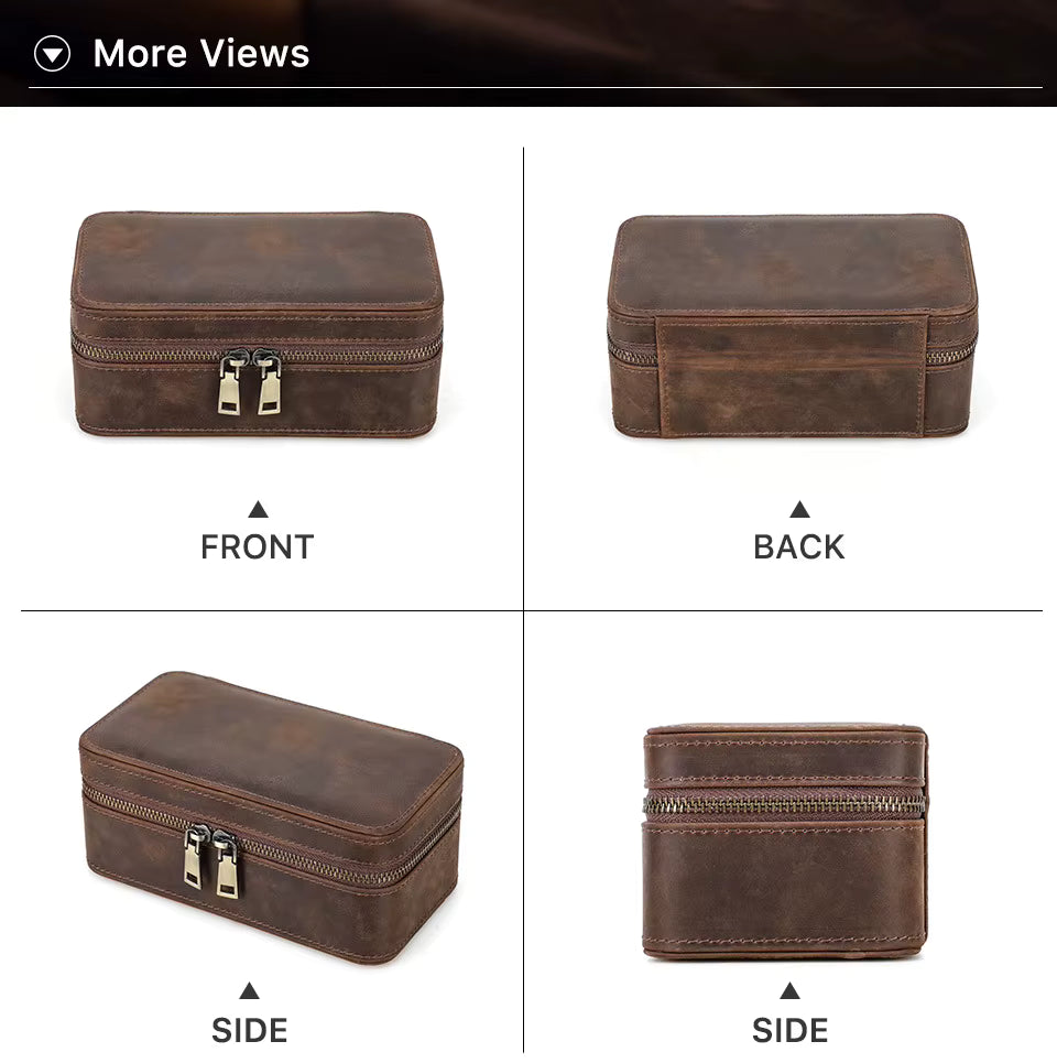 Unisex Brown Leather Travel Watch Case