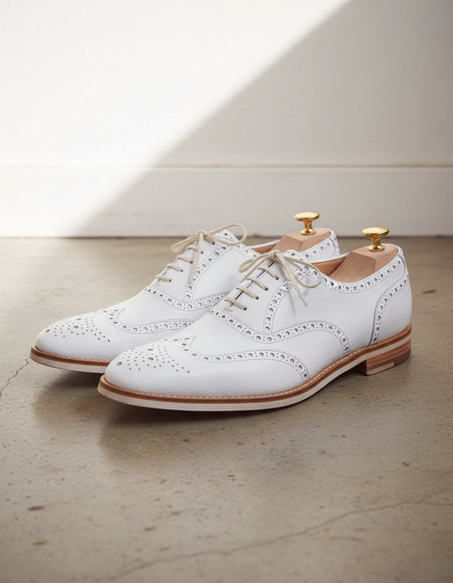 Men's White Wing Tip Brogue Lace-Up Leather Dress Shoes US 7.5 / White / D - Standard Men's White Wing Tip Brogue Lace-Up Leather Dress Shoes US 7.5 / White / D - Standard