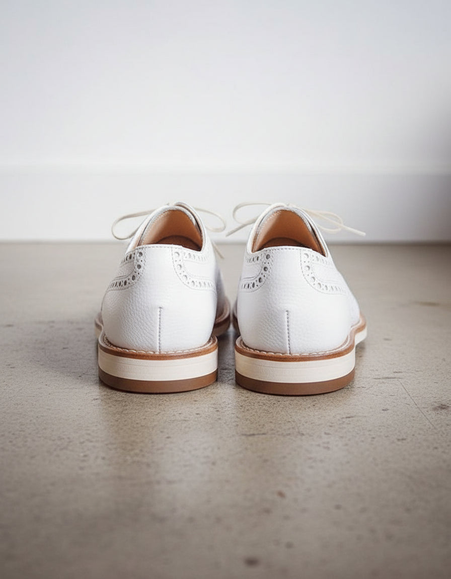 Men's White Wing Tip Brogue Lace-Up Leather Dress Shoes US 7.5 / White / D - Standard Men's White Wing Tip Brogue Lace-Up Leather Dress Shoes US 7.5 / White / D - Standard