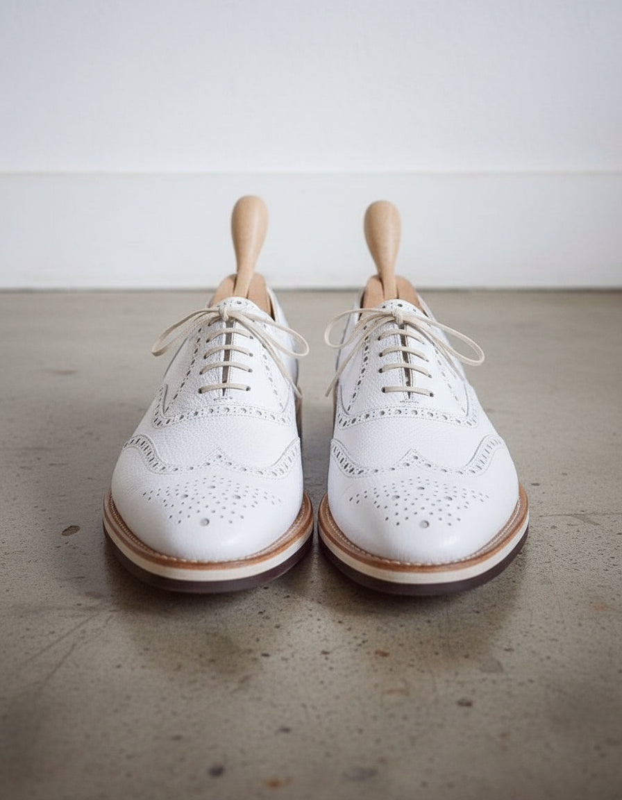 Men's White Wing Tip Brogue Lace-Up Leather Dress Shoes US 7.5 / White / D - Standard Men's White Wing Tip Brogue Lace-Up Leather Dress Shoes US 7.5 / White / D - Standard