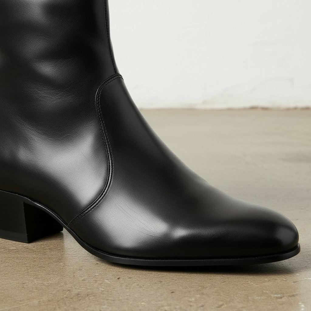 black dress leather boots Handmade Mens Black high heel zipper boot, Mens Black leather dress boots US 8 / Black / D