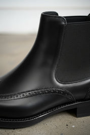 Handmade Black Wingtip Chelsea Boots - Men's Ankle Boots