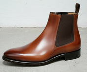 Handmade Men's Brown Leather Chelsea Boots