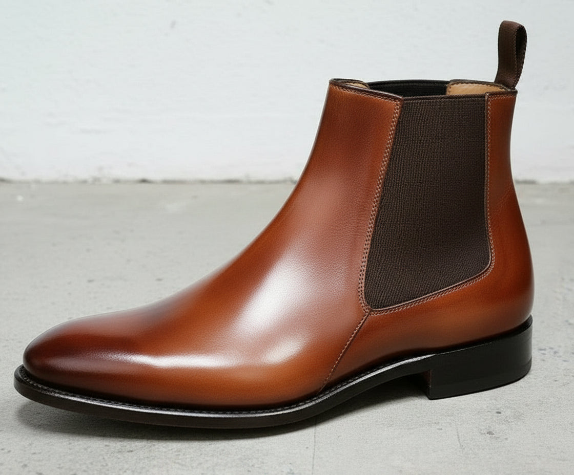 Handmade Men's Brown Leather Chelsea Boots