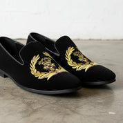 Men's Black Embroidered Velvet Loafers — Alciston