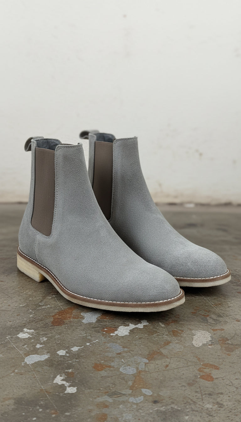 Men's Light Gray Suede Chelsea Boots