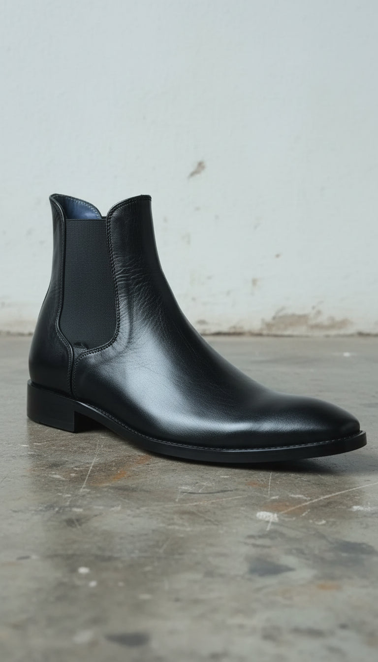 Handcrafted Men's Black Chelsea Leather Boots