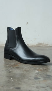 Handcrafted Men's Black Chelsea Leather Boots