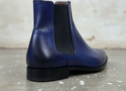 Men's Navy Blue Handmade Leather Ankle Chelsea Boots