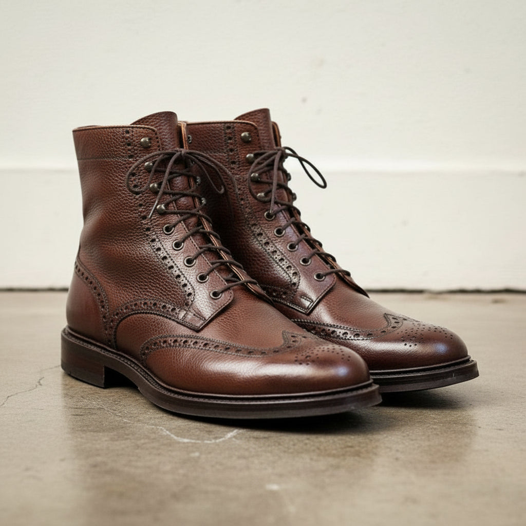 Handcrafted Men's Wingtip Brogue Lace-Up Boot