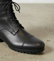 Handcrafted Men's Black Knee High Military Boots