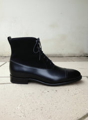 Men's Handmade Black Leather & Suede Lace-up Ankle Boots