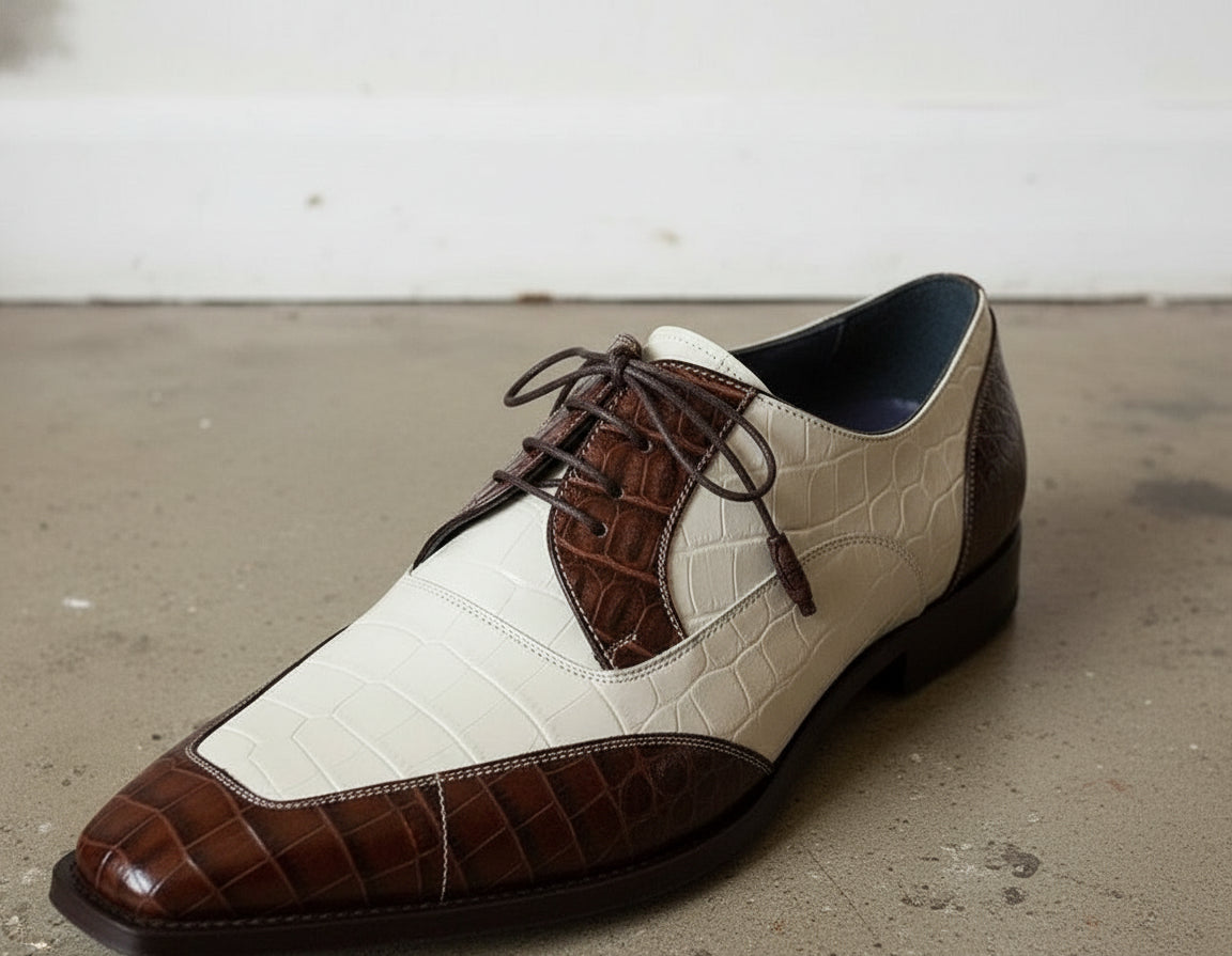 Handmade Men's Two Tone Crocodile Spectator Shoes