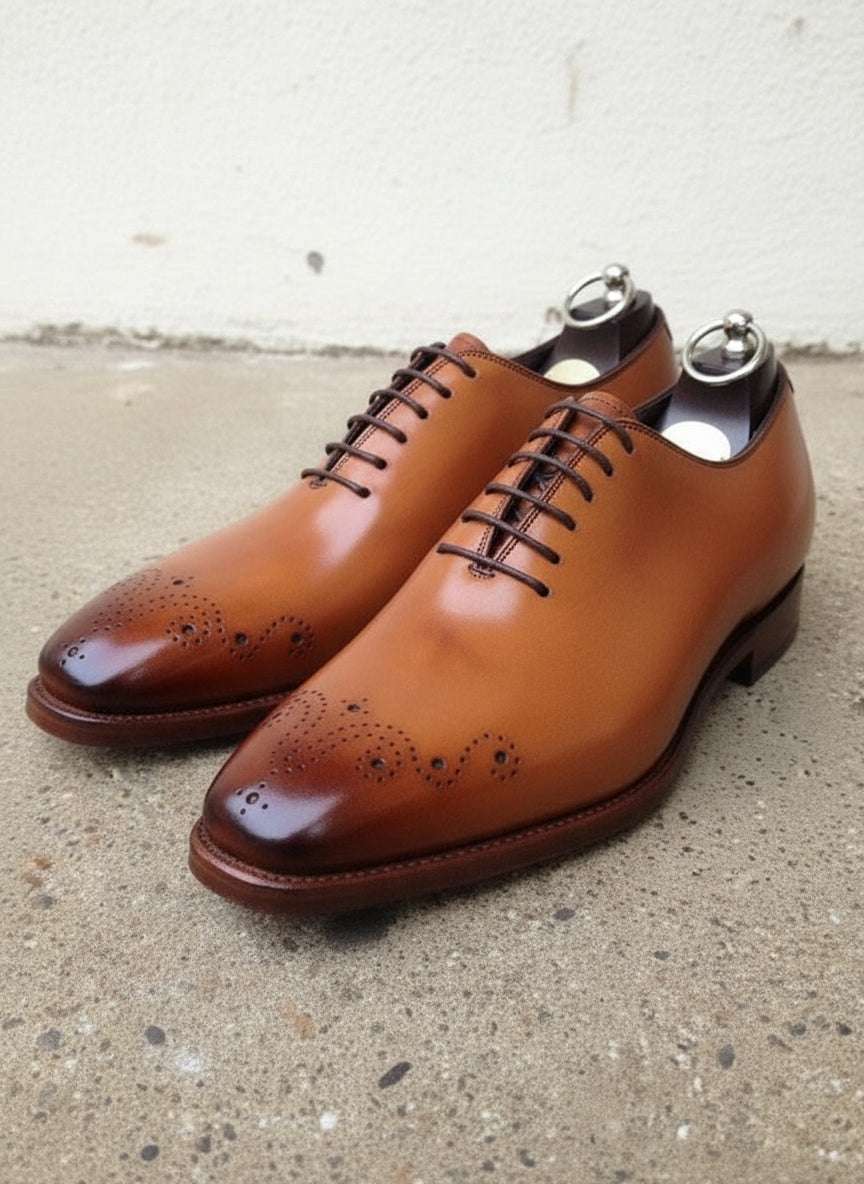 Men Tan Oxford Brogue Formal Dress Shoes, Tan Leather Formal Shoes