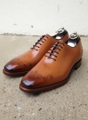Men Tan Oxford Brogue Formal Dress Shoes, Tan Leather Formal Shoes