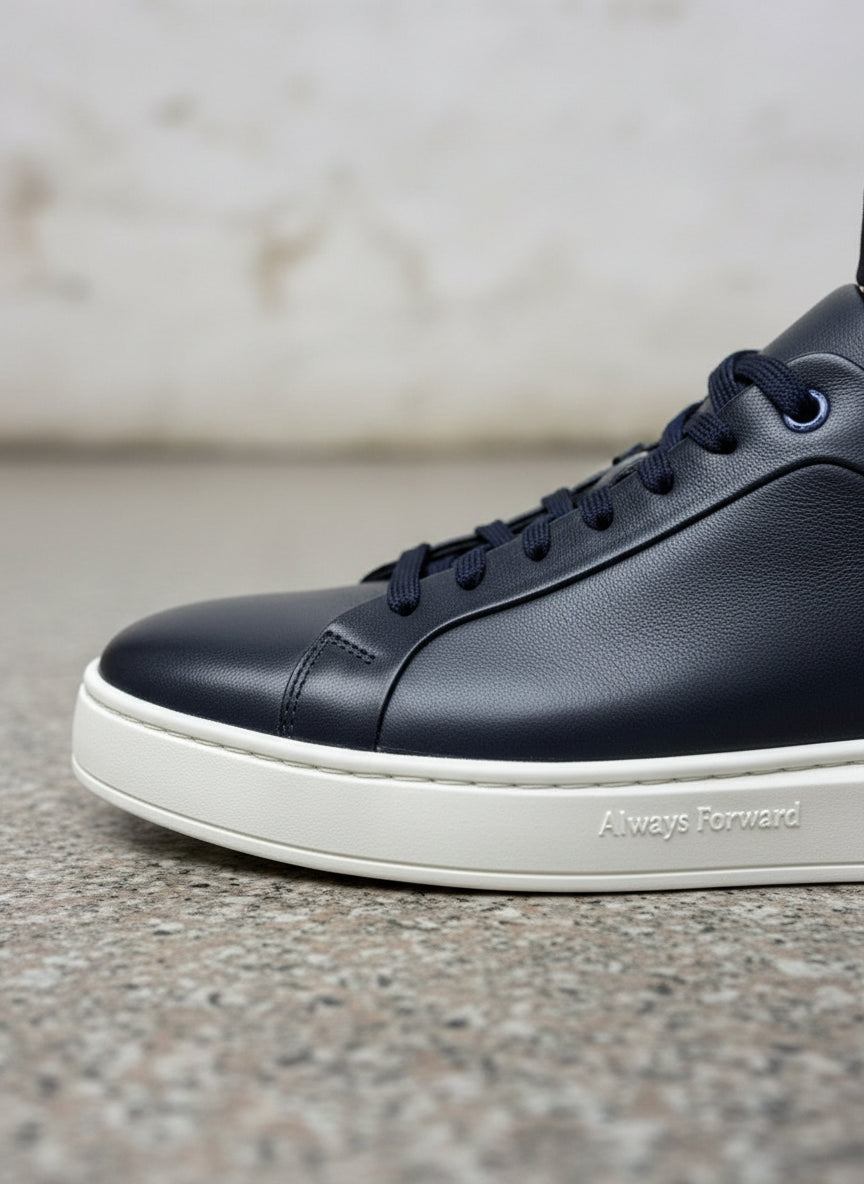 Men's Leather Navy Plain-Toe Sneaker