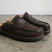 Unisex Dark Brown Suede Loafer Mule