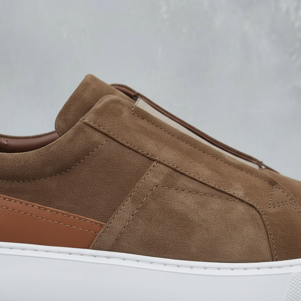 Men's Brown Suede Slip-On Sneakers
