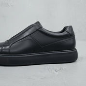Men's Black Leather Slip-On Sneakers
