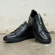 Men's Black Leather Plain-Toe Sneakers