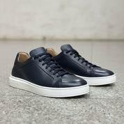 Men's Navy Blue Lace-Up Leather Sneakers