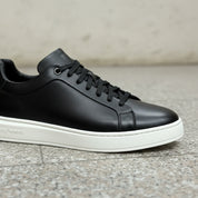 Black Leather Men's Lace-Up Sneakers