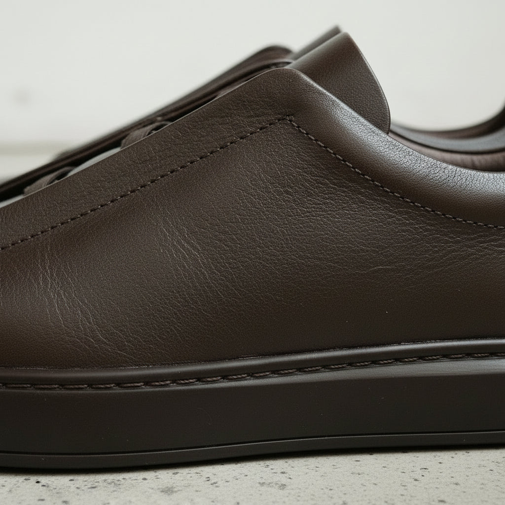 Men's Dark Brown Leather Loafer-Sneaker