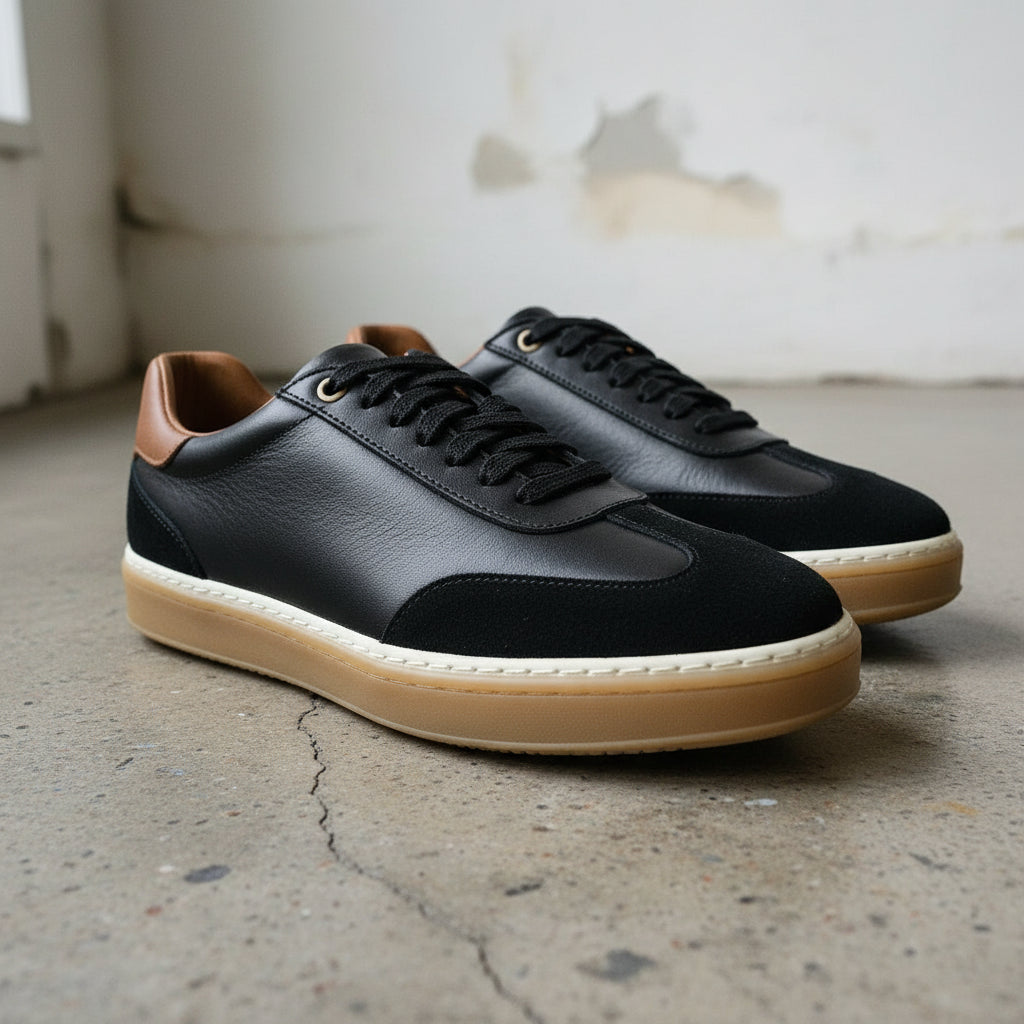 Men's Black Leather and Suede Sneakers